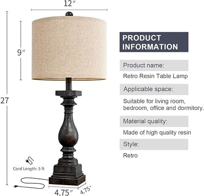 BOBOMOMO Retro 27" USB Charging Ports A/C Farmhouse Single Lamps for Bedrooms Retro Side Table Lamps Bedside Lamp for Side Nightstand Living Room 1 Pack