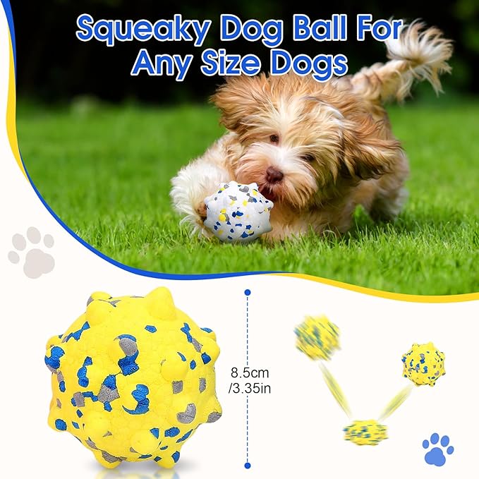 VINGVO Large Dog Balls Tennis Ball Toys 4 PCS Dogs Toys for Aggressive Chewers, 3" Teething Chew Toys Water Floating Ball Toy Bouncy Fetch Balls for Large Medium Small Dog and Puppies (4 Spiked)-Mewly Pet