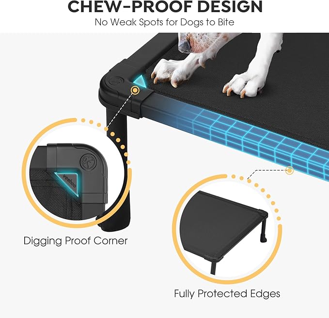 Veehoo Chew Proof Dog Bed - Large Dogs' Non-Chewable, Anti-Scratch Training Platform Hammock, Cooling Off-Ground Cots, CWC2420ACP-Mewly Pet