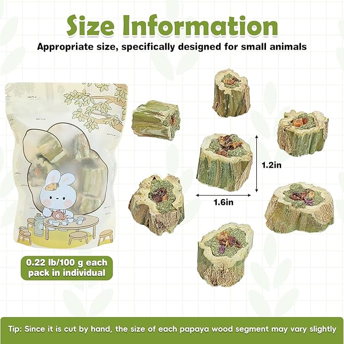 Fhiny Rabbit Chew Toys Natural Baked Papaya Wood Bunny Molar Treats Contain Alfalfa Grass Apple Carrot and Purple Sweet Potato Filling for Hamsters Guinea Pigs Chinchillas Teeth Grinding(0.22 lb)-Mewly Pet