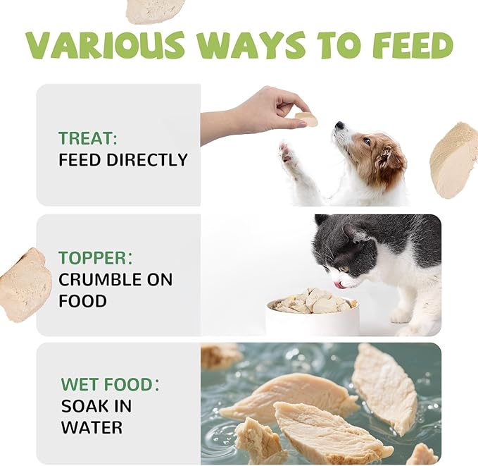Freeze Dried Cat Treats, Raw Chicken Food for Dogs Cats, Single Ingredient, High Protein Natural Healthy Topper, 3.8 oz-Mewly Pet