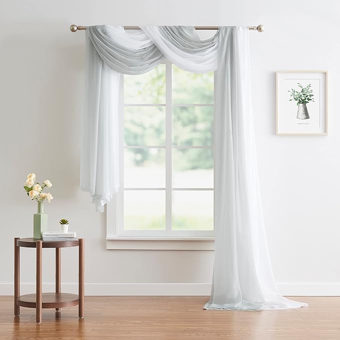 Warm Home Designs Extra Long Grey Silver Sheer Window Scarf. Valance Scarves are 54 X 216 Inches. Great As Wedding Arch Draping Fabric, Bed Canopy Or for Decorative Project. AM Silver 216"