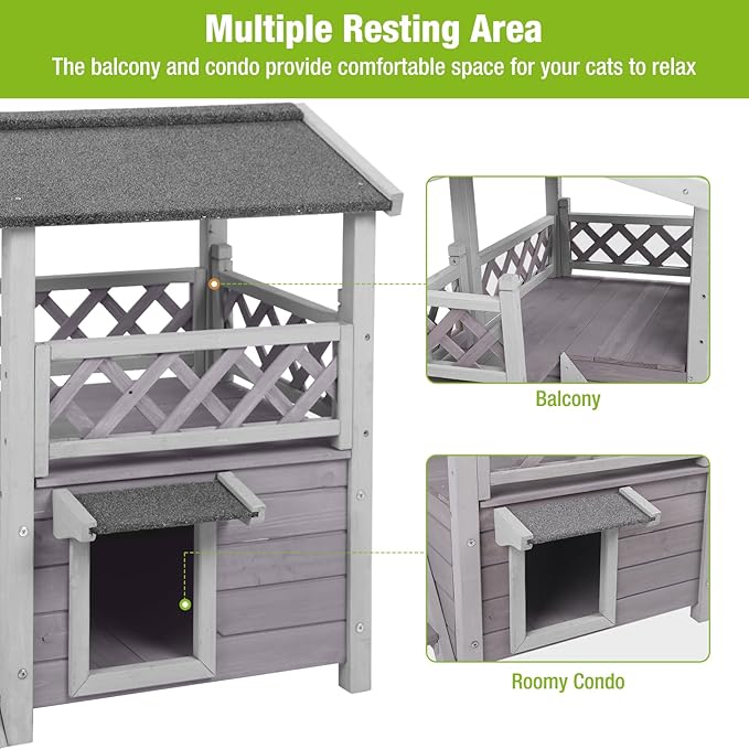 GUTINNEEN Cat House Outdoor Weatheproof Feral Cat Shelter Wooden Cat Condos for Winter Large Balcony（AIR09）-Mewly Pet