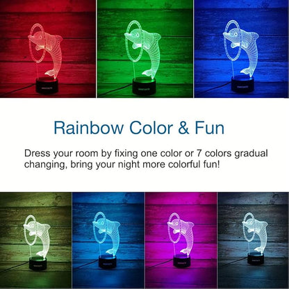 3D Dolphin Decor Lamp with Remote, 7 Color Changing Night Light Toys, Ocean Porpoise Birthday Gift for Kids, Girls, Boys