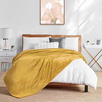 Walensee Fleece Blanket Plush Throw Fuzzy Lightweight (XL-Twin Size 66x90 Honey Gold) Super Soft Microfiber Flannel Blankets for Couch, Bed, Sofa Ultra Luxurious Warm and Cozy for All Seasons