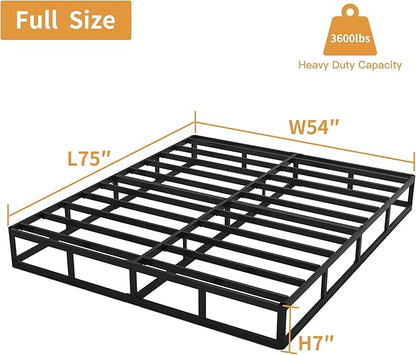 Full Size Box Spring, 7 Inch Full Size Box Spring Only, 3000 lbs Heavy Duty Metal Frame Mattress Foundation with Fabric Cover, Easy Assembly-Noise Free