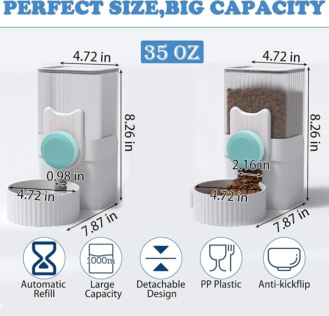 kathson Rabbit Gravity Auto Feeder Set 35oz Hanging Automatic Food Water Dispenser Cage Automatic Feeder Set for Rabbit Chinchilla Guinea Pig Hedgehog Ferret Kitty Puppy (Blue)-Mewly Pet