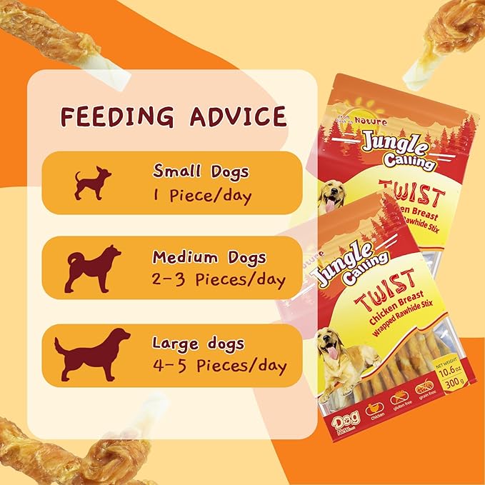 Jungle Calling Dog Treats, Chicken Wrapped Rawhide Sticks for Dogs, Grain-Free Natural Small Dogs Training Treats, Edible Pet Chew Snacks,10.6 oz-Mewly Pet