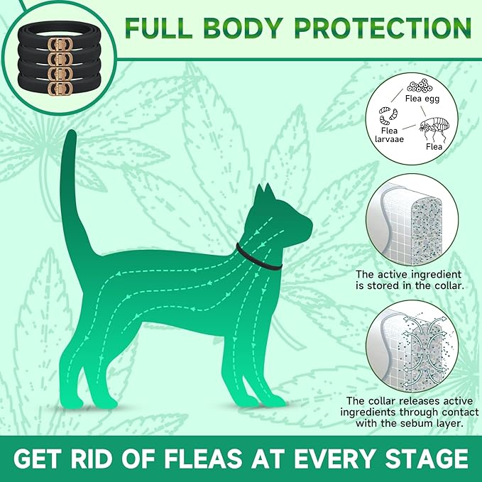 4 Pack Flea Collar for Cats, Cat Flea and Tick Treatment, 8 Months Protection Flea and Tick Prevention for Cats, Waterproof Cat Flea Collar, Adjustable Cat Flea and Tick Collar for Cats Kittens, Black-Mewly Pet