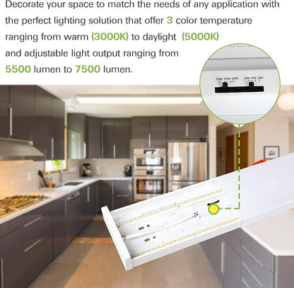 hykolity 4FT LED Wraparound Light with 3 Wattages/3 Lumens/3 CCT Selectable, 55W/65W/75W, 5500lm/6500lm/7500lm, 3000K/4000K/5000K 4 Foot LED Wrap Light Fixture, Flush Mount Office Ceiling Light, ETL