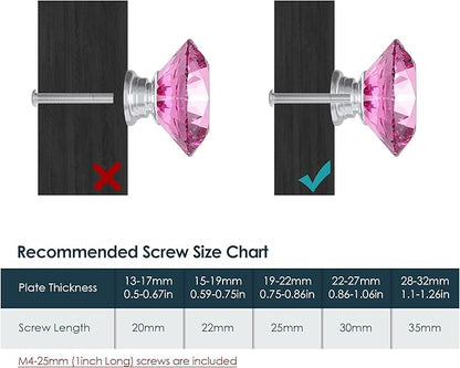 Tomorotec 12-Pack 30mm Crystal Pink Glass Cabinet Drawer Pulls, Diamond Drawer/Cupboard Knobs with Screws, Crystal Knobs w/Silver Base, Home Decor for Kitchen, Dresser, Wardrobe, Desk (1.2 in / 30mm)
