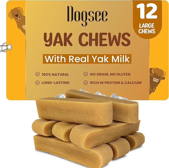 Dogsee Original Yak Cheese Himalayan Dog Chews 3lb (Large - 12 Bars) | 100% All Natural | Dog Treats Large Breed | Dog Chews Long Lasting for Aggressive Chewers | High Protein Dental Sticks-Mewly Pet