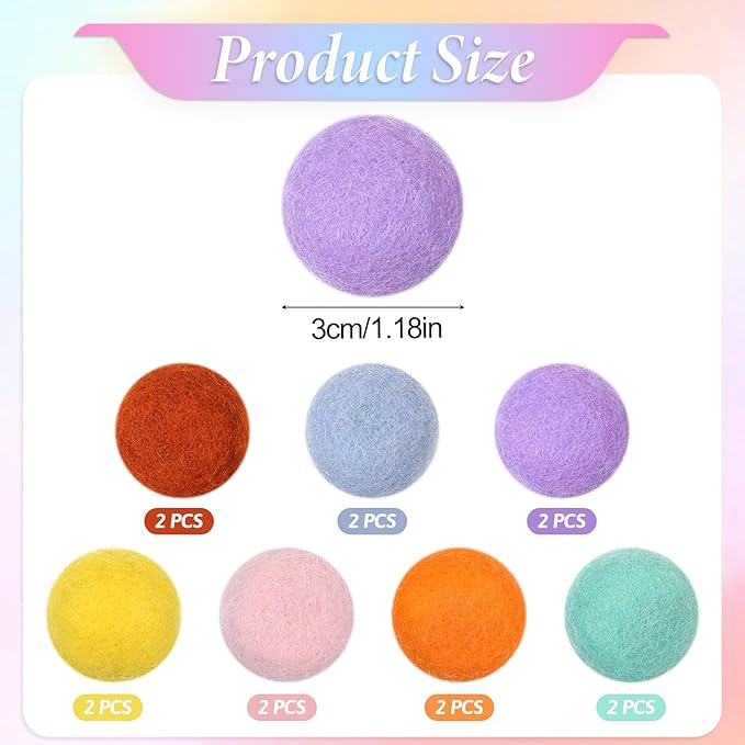 14 PCS Wool Cat Ball Toys, Quiet Play Felt Cat Ball Toys Kitty Kicker Exercise Toy, Fun Colorful Kitty Kitten Toy for Interactive Kitten Balls for Indoor 1.2in-Mewly Pet