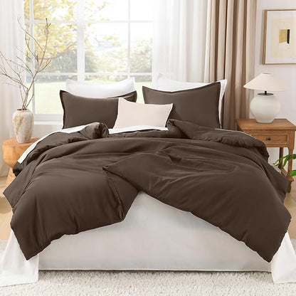 Litanika Comforters Chocolate Oversized King Size, 3 Pieces Lightweight Solid Bedding Set & Collections, All Season Fluffy Bed Set (120x98In Comforter & 2 Pillowcases)