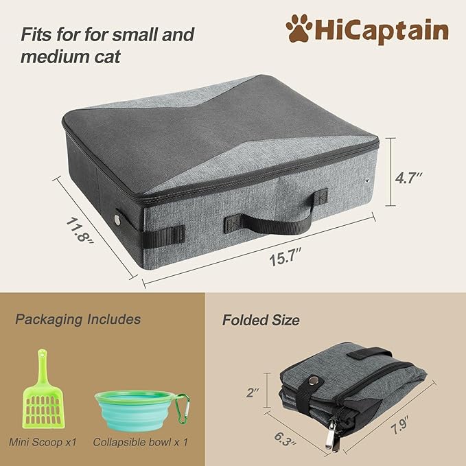 HiCaptain Portable Litter Box for Cats, Cat Travel Litter Box with Lid and Handle Standard Portable Collapsible Litter Carrier for Cat (M,Black/Gray)-Mewly Pet