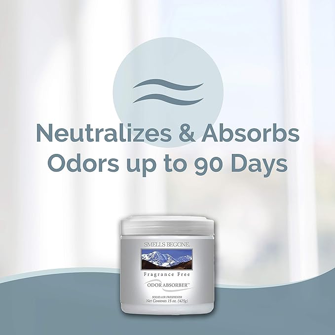 SMELLS BEGONE Air Freshener Odor Absorber Gel - 15 oz, Pack of 2 - Absorbs and Eliminates Odor in Pet Areas, Bathrooms, Cars, & Boats - Made with Essential Oils - Fragrance Free-Mewly Pet