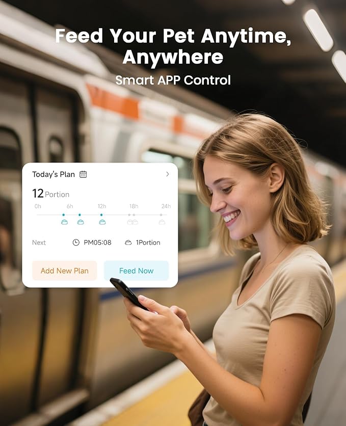 oneisall Automatic Cat Feeder, WiFi Cat Food Dispenser with App Control, Auto Cats Feeder Automatic for Dry Food, Smart Pet Food Dispenser with Portion Control for Small Pets Indoor-Mewly Pet