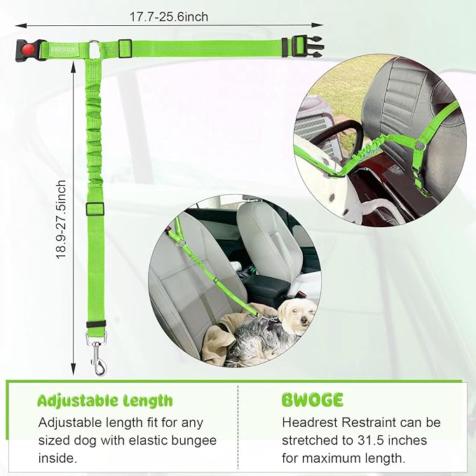 BWOGUE Pet Dog Cat Seat Belt Reflective Car Dog Headrest Restraint Leash Elastic Buffer Bungee Adjustable Tangle-Free Safety Leads Vehicle Seatbelt Harness for Small, Medium and Large Dogs (1 Pack)-Mewly Pet