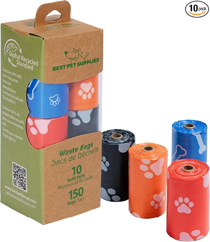 Best Pet Supplies Poop Bags for Dogs, 50% Post-Consumer Recycled Content dog waste bags on rolls, fits all poop bag holders for leashes - 150 Count, Assorted Colors, Scented-Mewly Pet