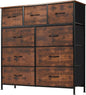 DUMOS Dresser for Bedroom, Storage Organizer with 9 Drawers, Chest of Drawers with Fabric Bins, Sturdy Metal Frame, Wood Tabletop for Guest Room, Closet, Entryway, Nursery