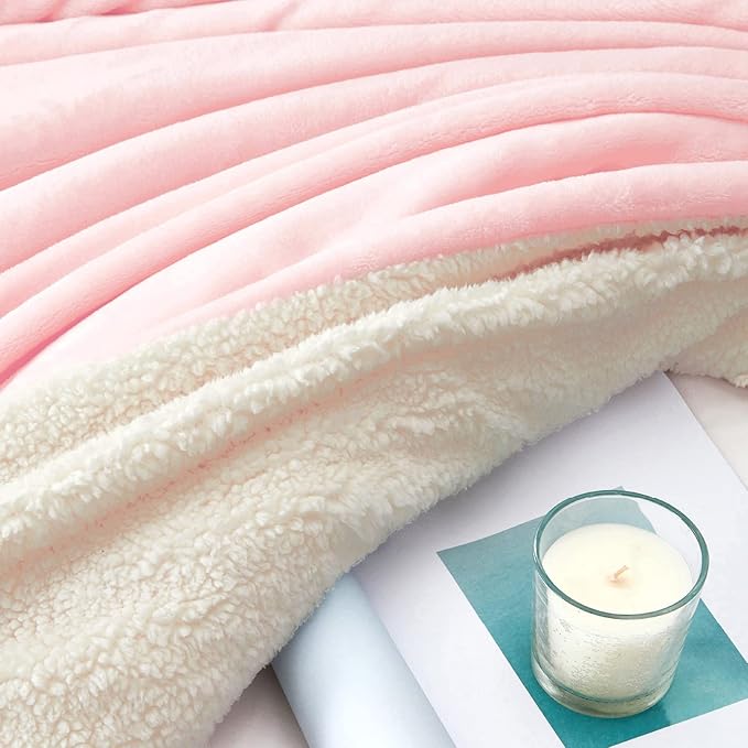 Walensee Sherpa Fleece Blanket (Twin Size 60”x80” Pink) Plush Throw Fuzzy Super Soft Reversible Microfiber Flannel Blankets for Couch, Bed, Sofa Ultra Luxurious Warm and Cozy for All Seasons