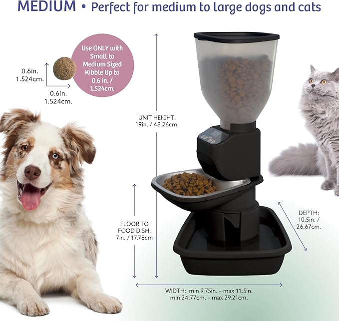 Automatic Dog & Cat Food Feeder with Water Dispenser – Smart Pet Feeder with Portion Control, OLED Display, Anti Jam Design, Battery Operated Dispenser for Medium/Large Pets - Black-Mewly Pet
