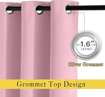 NICETOWN Room Darkening Grommet Curtain Panels - Living Room Curtains Thermal Insulated Window Treatments Privacy Draperies for Patio (W80 x L108, Crystal Pink, 1 Pair)