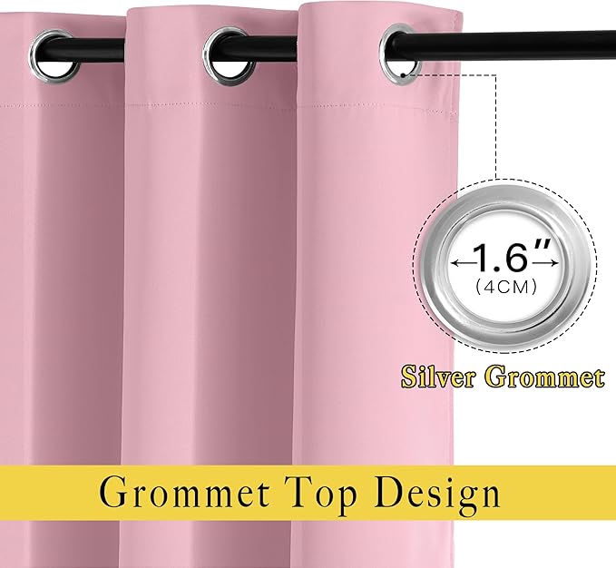 NICETOWN Blackout Curtains 54 inch Length for Bedroom - Grommet Thermal Insulated Solid Window Treatments Room Darkening Drapes for Kids Room/Laundry, Crystal Pink, W46 x L54, Set of 2