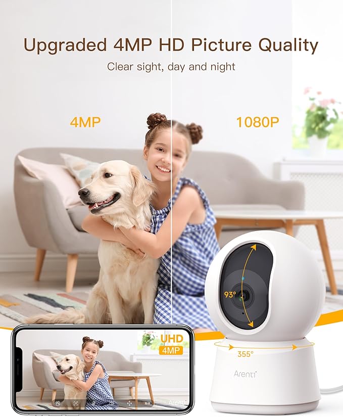 ARENTI 5G Security Camera Indoor, 4MP Pet Camera with Speaker for Dog/Cat, Baby Monitor with Phone App, Dual-Band WiFi, Auto Tracking, Super Night Vision, 2-Way Talk, Cloud & SD Card Storage-Mewly Pet