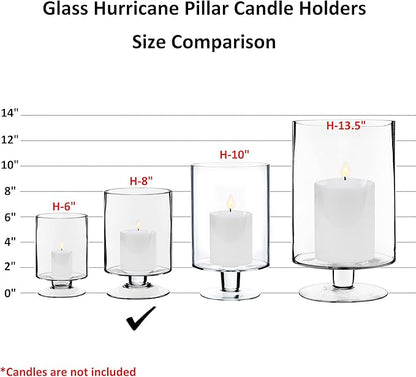 CYS EXCEL Glass Hurricane Pillar Candle Holder (H:8" W:4.75") | Multiple Size Choices Short Stem Candle Centerpieces | Stemmed Glass Cylinder Candle Vase