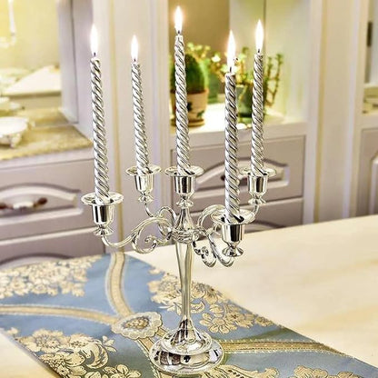Black Candelabra Candle Holders for Pillar Candles 10.6 inch Tall, 5 Candle Candlestick Holder for 1/2-1 inch Taper Candles Halloween Candelabra Decoration Easy Assembly (Silver)