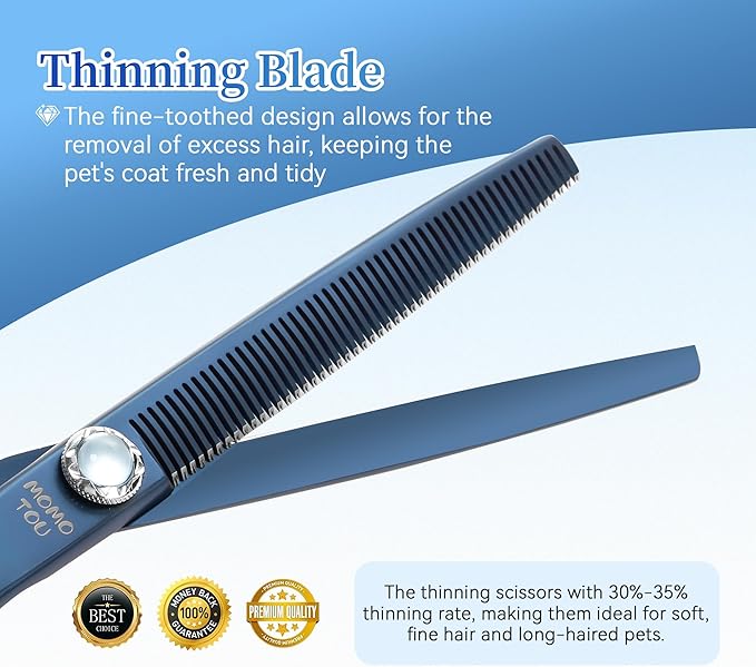 7 inch Matte Blue Thinning Dog Grooming Scissors Professional 440C Stainless Steel Dog Thinner Shears Smooth Cutting Comfortable Grip and Easy to Use for Groomers and Home Use-Mewly Pet