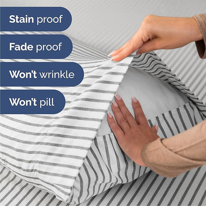 Queen Size 4 Piece Sheet Set - Comfy Breathable & Cooling Bed Sheets Set - Hotel Luxury Bedding for Women, Men, Kids, Teens, Boys & Girls - Deep Pockets, Soft, Wrinkle Free - Oeko-Tex - Grey Stripes 2