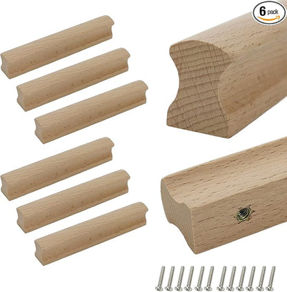 6Pcs Unfinished Beech Wood Solid Furniture Pulls Handles,Unpainted Paintable Wooden Handles Cupboard Closet Drawer Handle Pull,L5.12,HD 3.78"