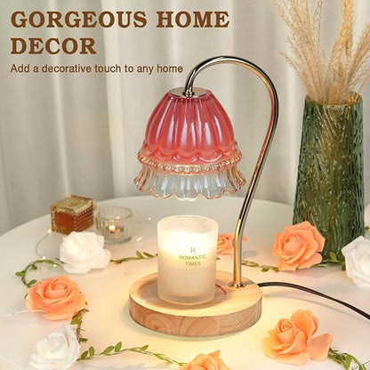 Flower Candle Warmer Lamp with Timer, Wax Warmer, Height Adjustable, Birthday Gifts for Women, Mom, Sister, Candle Lamp Warmer Christmas Gifts, Electric Dimmable Candle Warmer, Vintage Home Decor