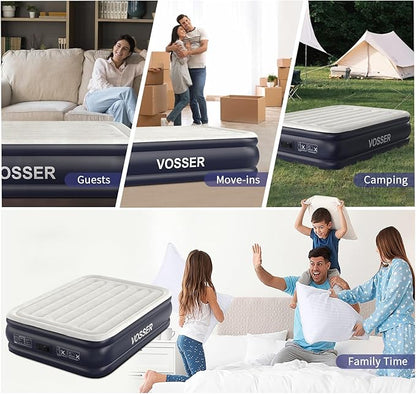Air Mattress Full with Built in Pump,18''Inflatable Mattress of Upgraded Vertical Beams,Self Inflatable/Deflation Blow Up Mattress in 3 Mins,Flocked Top Airbed with Carry Bag for Home, Camping