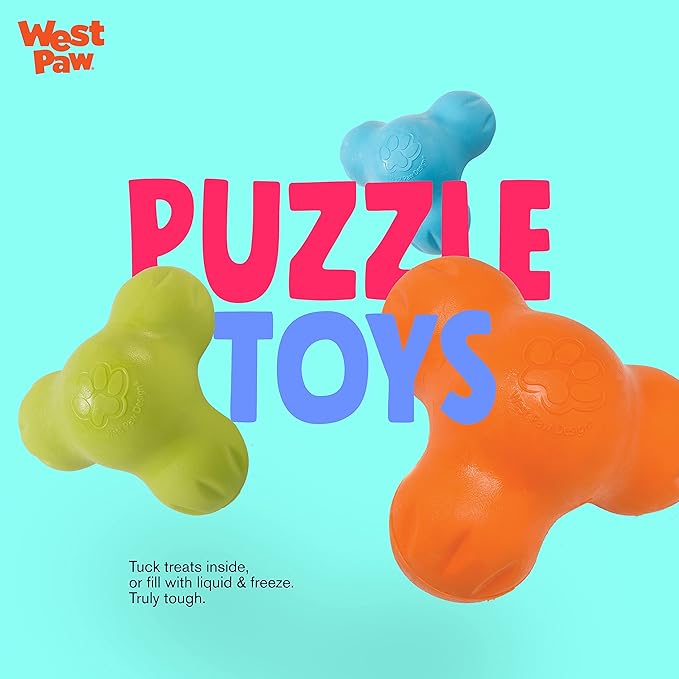 West Paw Zogoflex Tux Interactive Treat Dispensing Dog Chew Toy for Aggressive Chewers, 100% Guaranteed Tough, It Floats!, Made in USA, Small, Tangerine-Mewly Pet
