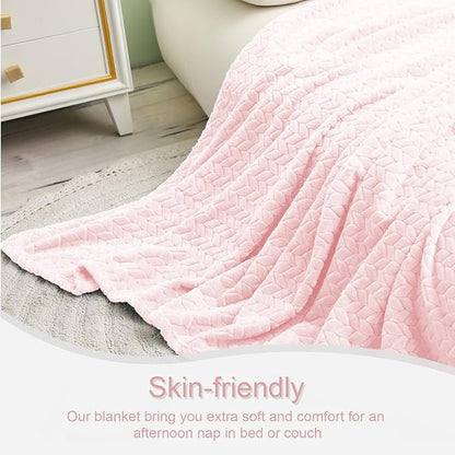 Exclusivo Mezcla Fleece Twin Size Blanket for Bed, 90x66 Inches Soft Cozy Jacquard Flannel Blankets, Lightweight Fuzzy Plush Warm for Winter, Light Pink