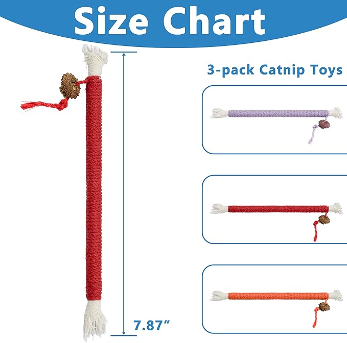 3pcs Safe Cat Rope Toy,Teeth Clean Toy for Cat, Cat Chew Toys for Indoor Cat,Kitten Interactive Toys-Mewly Pet