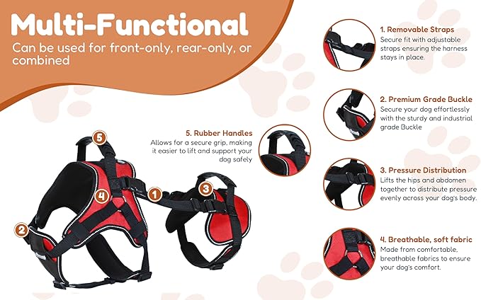 Doggie Stylz Multi-Functional Full-Body Lifting Dog Harness Vest, Designed for Front-Only, Rear-Only or Full-Body Dog Lifting. Please Measure Before Ordering.-Mewly Pet