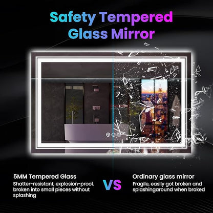 LED Mirror for Bathroom, 77"X36" with 8 RGB Backlit +3 Front Lit (Adjustable Individually), Anti-Fog, Large Lighted Bathroom Vanity Mirror for Wall,Shatterproof,Memory Function,Tempered Glass