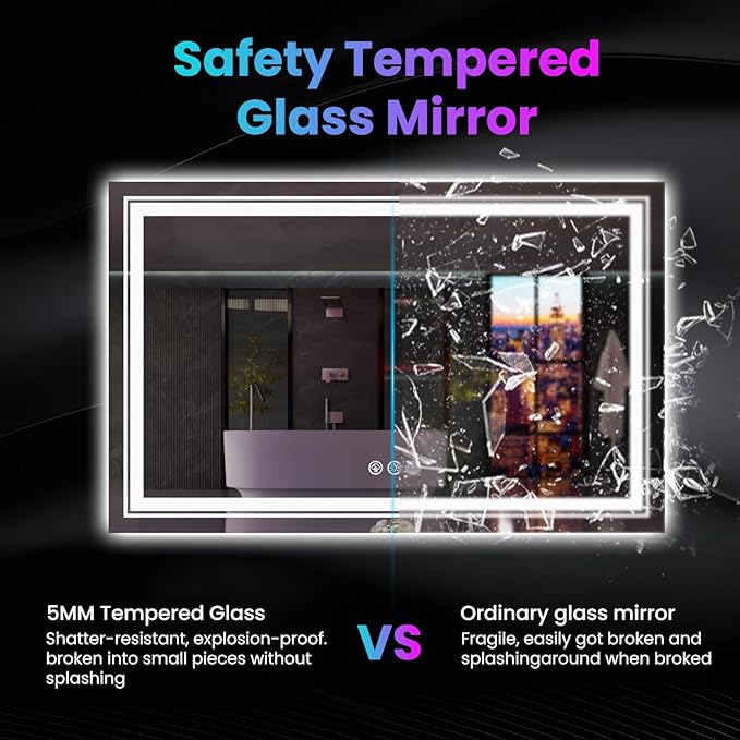 LED Mirror for Bathroom, 72"X32" with 8 RGB Backlit +3 Front Lit (Adjustable Individually), Anti-Fog, Large Lighted Bathroom Vanity Mirror for Wall,Shatterproof,Memory Function,Tempered Glass