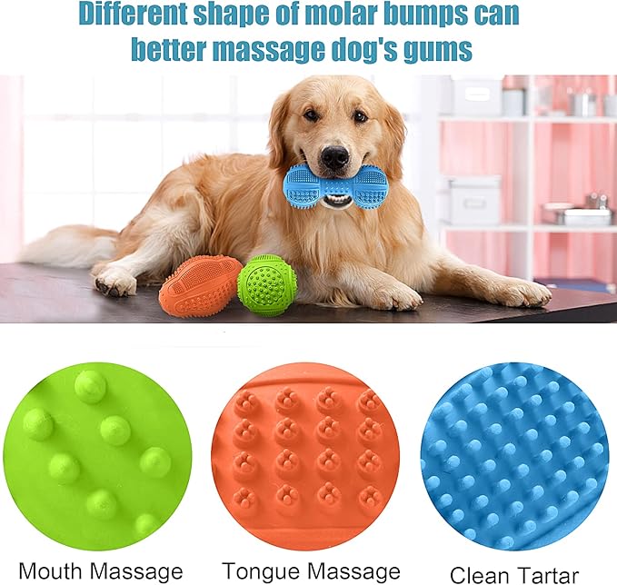 LUKITO Dog Chew Toys 3 Pack for Aggressive Chewers, Multifunctional Teeth Cleaning and Gum Massage, Tough Toys with Natural Rubber for Large and Medium Dog-Mewly Pet