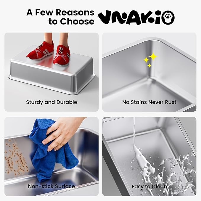 2 Pack Stainless Steel Cat Litter Box - Enclosed XL Metal Kitty Litter Box with Lid for Big Cats, High Sided, Anti-Leakage, Easy Cleaning, Non-Sticky, Included Cat Litter Spoon-Mewly Pet