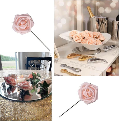 Artificial Flowers 25pcs Fake Roses, Pink Foam Rose Faux Flower for DIY Wedding Bouquets Bridal Shower Centerpieces Floral Arrangements Home Decorations Party Backdrops Table