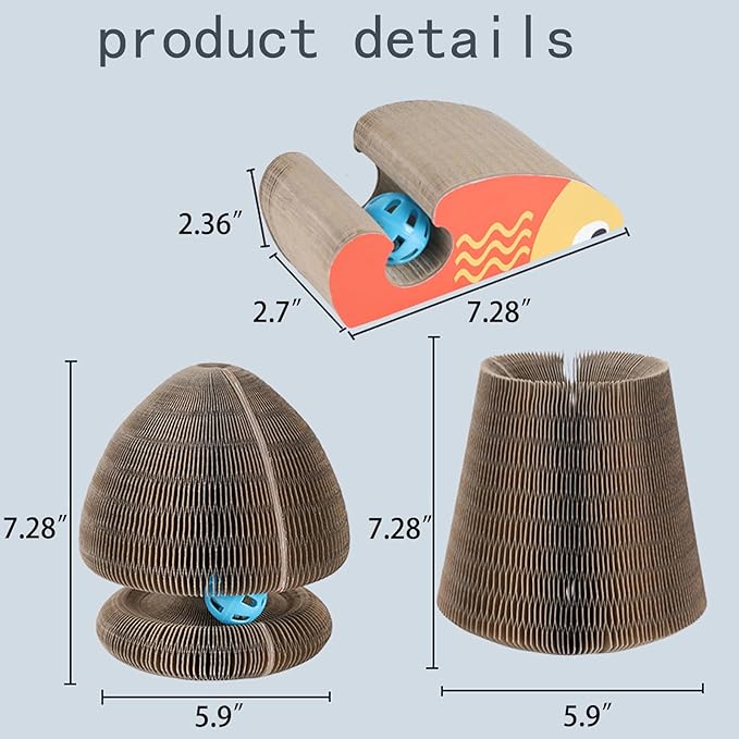 Kitty Curls Cat Toy Kurlz, Interactive Scratch Pad, Foldable Accordion,Cat Recyclable Scratcher with Ball (Orange)-Mewly Pet