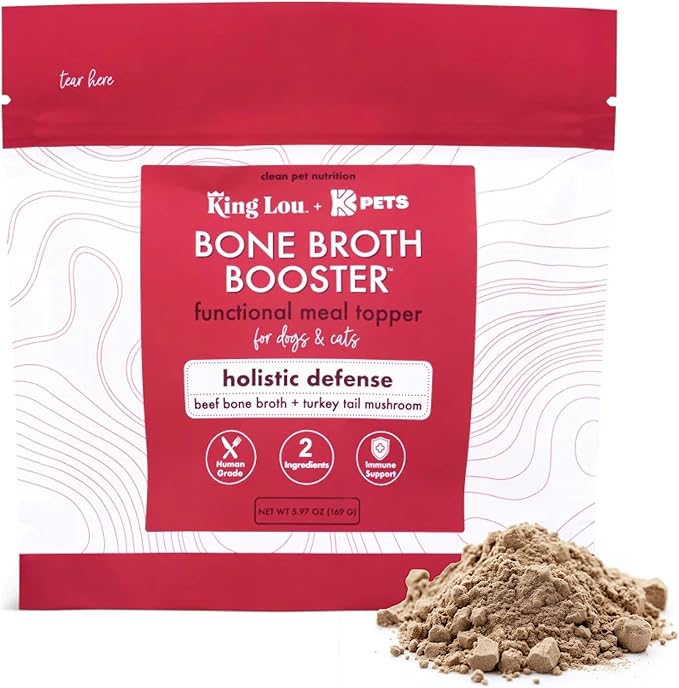 King Lou Pets + BK Pets - Bone Broth Booster Holistic Defense - Beef Bone Broth Topper - Beef Bone Broth and Turkey Tail Mushroom - Bone Broth for Holistic Immune Defense - Dogs and Cats Bone Broth-Mewly Pet