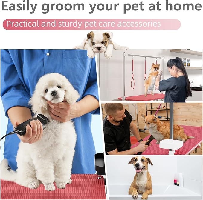 VFK 47'' Large Dog Grooming Table Stainless Steel Foldable Grooming Table for Dogs at Home Adjustable Height Arms Pet Station with Nooses, Mesh Tray, Tool Organizer-Mewly Pet