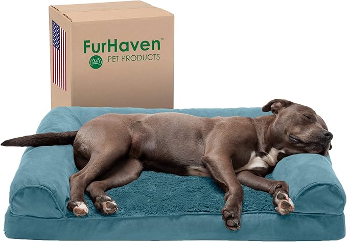Furhaven Orthopedic Dog Bed for Large/Medium Dogs w/ Removable Bolsters & Washable Cover, For Dogs Up to 55 lbs - Plush & Suede Sofa - Deep Pool, Large-Mewly Pet