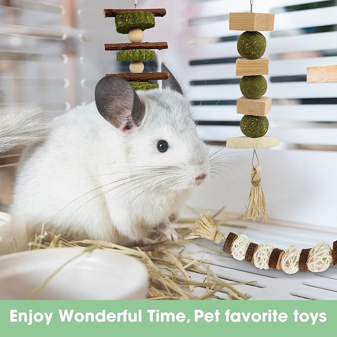 WDEFUN 3 PCS Bunny Chew Toys, Natural Hanging Rabbit Chew Toy Treats for Guinea Pigs Hamsters Gerbils Chinchilla and Other Small Pets for Teeth Grinding-Mewly Pet